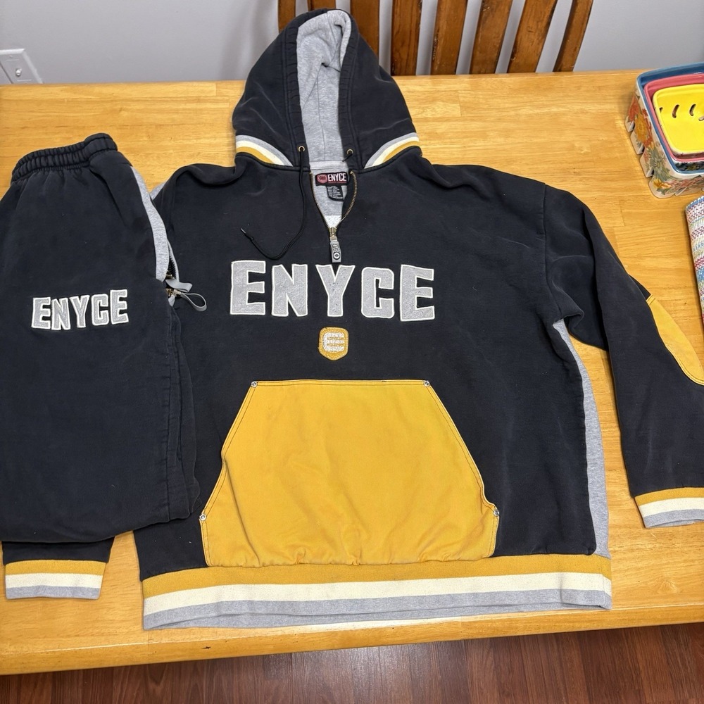 Vintage Enyce Racing Tracksuit Mens XXL Black Yellow Baggy Hip Hop Y2K 90s